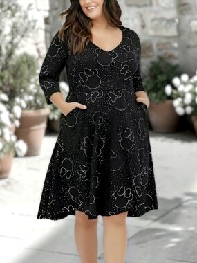 Torrid x Disney Sparkle & Shine Minnie Mouse Ponte Skater Dress Black Silver 2X